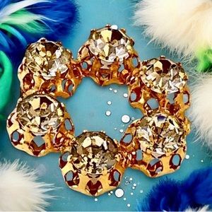Made in Austria Vintage Crystal Round Brooch Goldtone and Clear